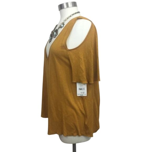 NWT Free People Bittersweet Mustard Linen Cold Shoulder Boho Top Small - Picture 4 of 6